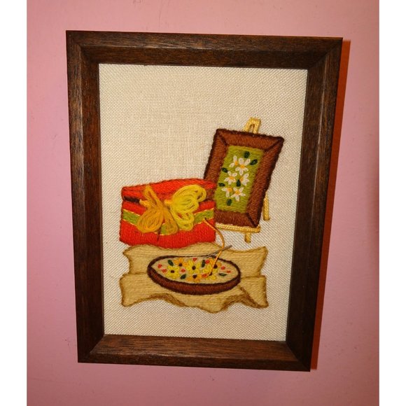 handmade Other - Vintage Framed Needlepoint, hoop art embroidery sewing notions wall hanging